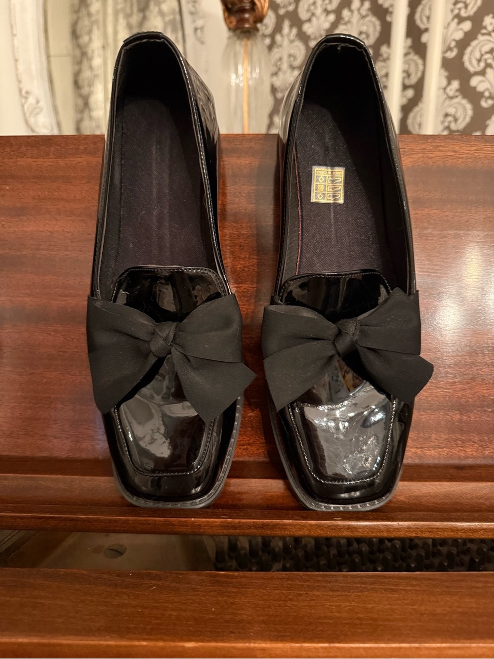 Black Patent Bow Loafers Block Heel Chunky Academia Shoes preppy Y2K Coquette
